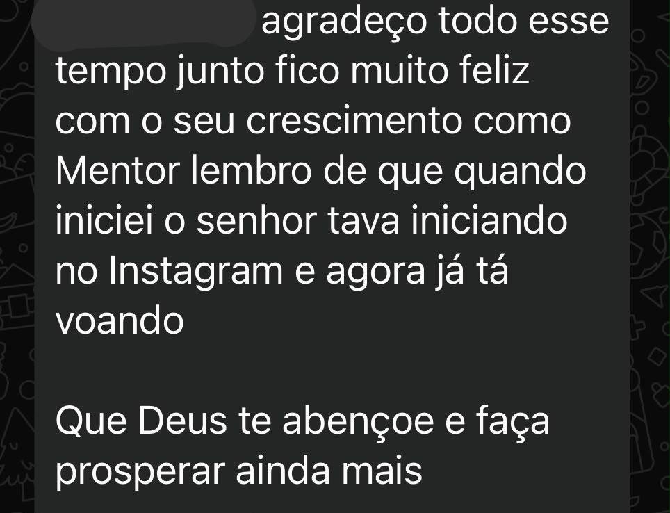 Depoimento de aluno Lord's Garden no WhatsApp