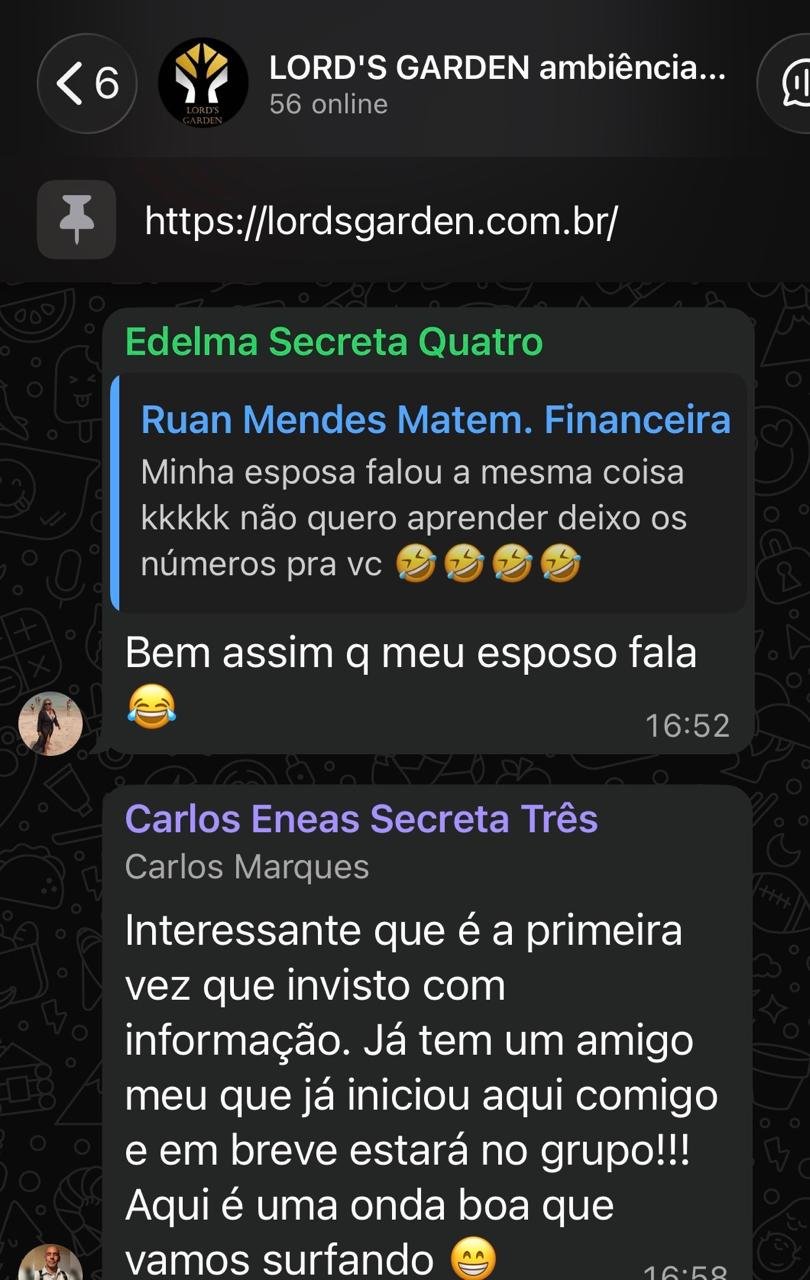 Depoimento de aluno Lord's Garden no WhatsApp
