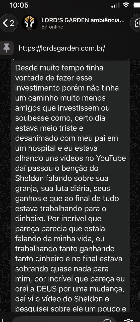Depoimento de aluno Lord's Garden no WhatsApp