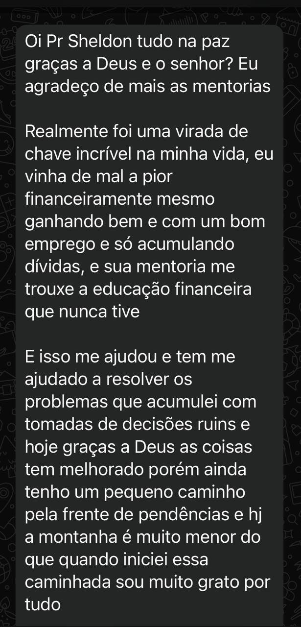 Depoimento de aluno Lord's Garden no WhatsApp